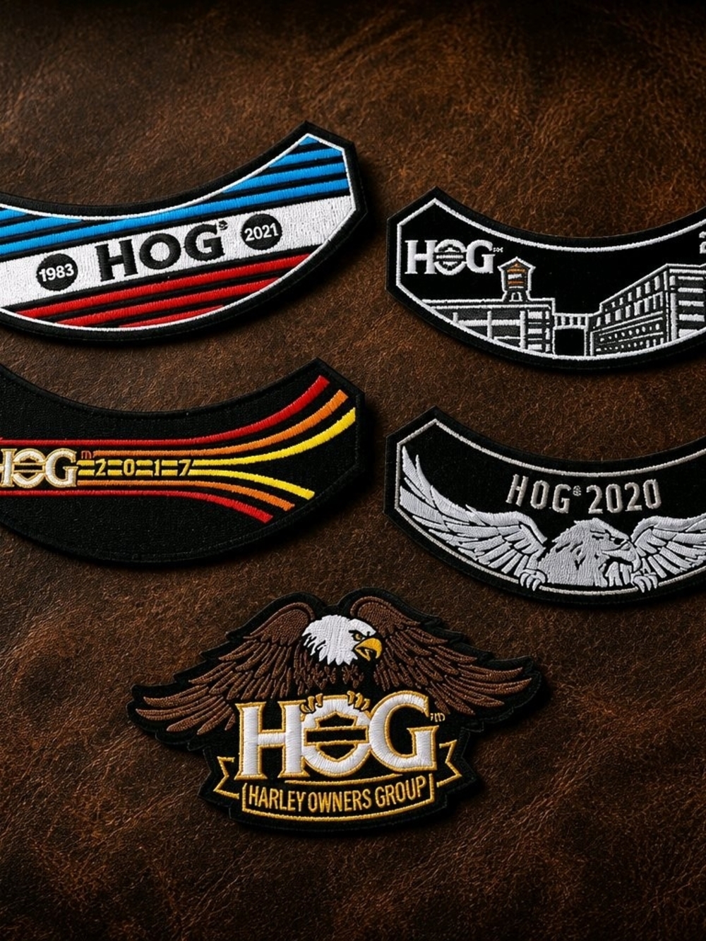 Harley Owners Group (HOG) Eagle Patchs. Set Of 5